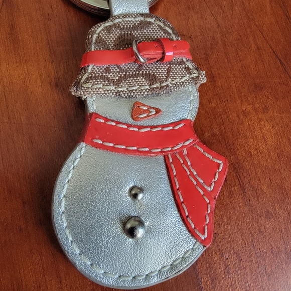 Coach Snowman Silver Red Leather Signature Jacquard Keychain Bag Charm Y2K - Picture 2 of 9